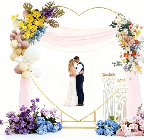 6.6 FT Wedding Arch Backdrop Stand,Gold Metal Heart-Shape Balloon Arch Stand for Wedding,Ceremony,Baby Shower,Birthday Party Decoration (Gold, 6.6 * 6.6FT) in Kuwait
