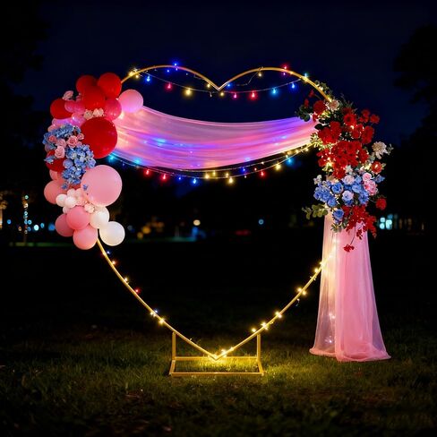 6.6 FT Wedding Arch Backdrop Stand,Gold Metal Heart-Shape Balloon Arch Stand for Wedding,Ceremony,Baby Shower,Birthday Party Decoration (Gold, 6.6 * 6.6FT) in Kuwait