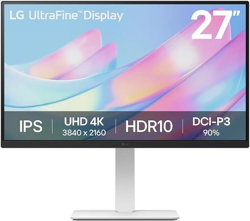 LG 27US550-W 27 بوصة 4K 3840x2160 UHD Ultrafine HDR10، IPS، تصميم بلا حدود، حزمة شاشة كمبيوتر مع Elite Suite 18، كابل HDMI 2X وحزمة حماية حصرية لمدة 26 شهرًا من Deco Gear CPS (BEACH-CPS-26M500) in Kuwait