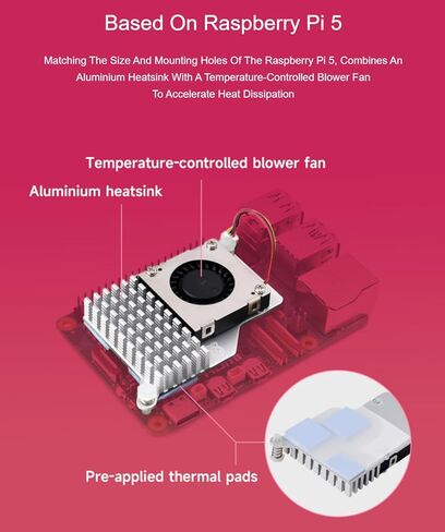 Official RPi Active Cooler Compatible with Raspberry Pi 5 Temperature-Controlled Blower Fan Aluminium Heatsink with Thermal Tapes to Accelerate Heat Dissipation in Saudi Arabia
