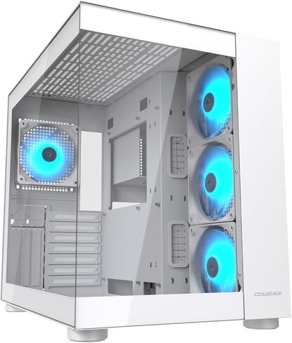 حقيبة ألعاب Cougar FV150 RGB متوسطة الحجم، تدعم وحدة معالجة الرسومات حتى 400 مم، مراوح مثبتة مسبقًا 3 × 120 مم ARGB M/B جانبية و1 × 120 مم ARGB خلفي، أبيض in Saudi Arabia