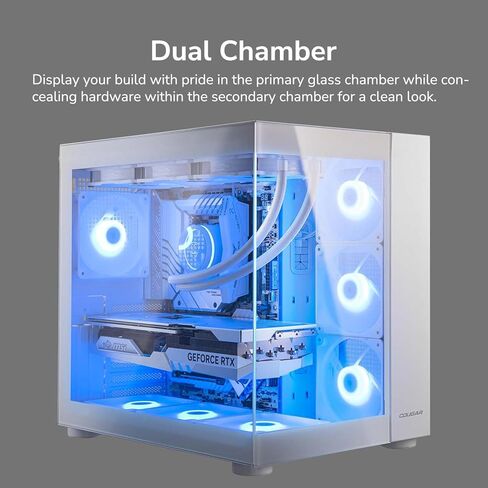 حقيبة ألعاب Cougar FV150 RGB متوسطة الحجم، تدعم وحدة معالجة الرسومات حتى 400 مم، مراوح مثبتة مسبقًا 3 × 120 مم ARGB M/B جانبية و1 × 120 مم ARGB خلفي، أبيض in Saudi Arabia