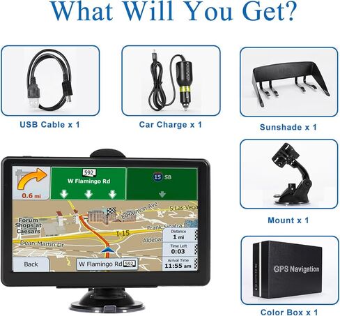 نظام ملاحة GPS لشاحنة السيارة - نظام ملاحة بشاشة لمس 7 بوصة مع خريطة 2025 (تحديثات مجانية مدى الحياة)، نظام تحديد المواقع العالمي للمركبة RV لسائقي الشاحنات مع تحذير السرعة، التوجيه الصوتي in Kuwait