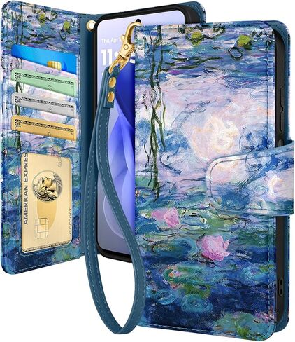 Toycamp for Moto G 5G 2024 Wallet Case with Wrist Strap - Leather Flip Folio Phone Case مع RFID LOCKing 4 حامل بطاقة لـ Motorola G 5G 2024 FUNDA جمالية لطيفة للسيدات ، Black Sun Moon in Kuwait