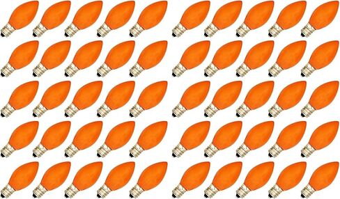 Creative Hobbies® Box of 25 Light Bulbs -C7, Steady Burning - Opaque Orange - 7 Watt, Extended Life, Nickel Plated Candelabra Base -Great for Night Lights, Decorative Lights and Halloween Strings in Kuwait