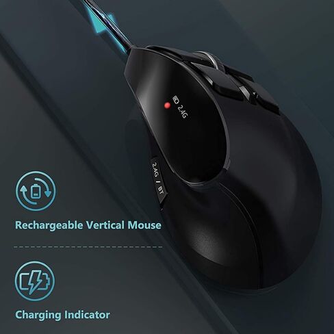 GOWENIC Vertical Ergonomic Optical Mouse, DPI 1000 1600 2400 BT / 2.4G Ergonomic Vertical Mouse Rechargeable Response Double Mode Multi Device Compatibility for Laptop Desktop Tablet in Kuwait