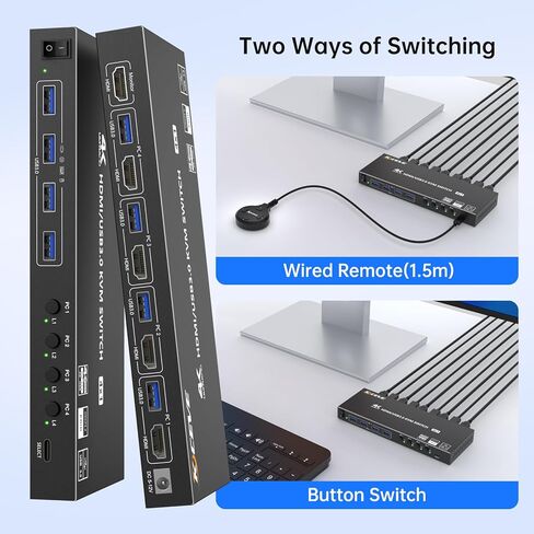 USB 3.0 HDMI KVM Switch 1 مراقبين 2 أجهزة كمبيوتر مع 3 منافذ USB ، 8K@60Hz 4K@120Hz ، مفاتيح KVM لجهاز كمبيوتر 2 مشاركة طابعة MOUSE MOUSE مع محول الطاقة Remote12V السلكية وكابلات USB 2. in Kuwait