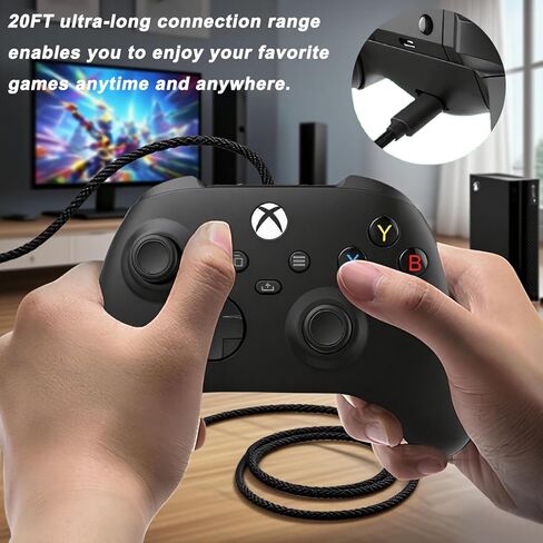 كابل شحن USB من النوع C بطول 20 قدم لسلسلة X Box Elite 2 وX Series S/X، لجهاز Nintendo Switch، منفذ من النايلون المضفر من النوع C، كابل تحكم X-Box بديل سلك شاحن شحن سريع - قطعتان in Kuwait