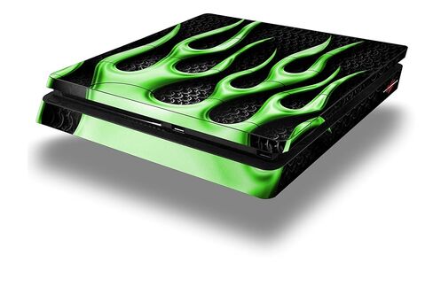 Vinyl Decal Skin Wrap compatible with Sony PlayStation 4 Slim Console Metal Flames Green (PS4 NOT INCLUDED) in Saudi Arabia