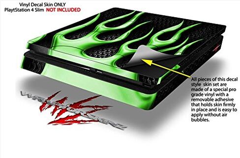 Vinyl Decal Skin Wrap compatible with Sony PlayStation 4 Slim Console Metal Flames Green (PS4 NOT INCLUDED) in Saudi Arabia
