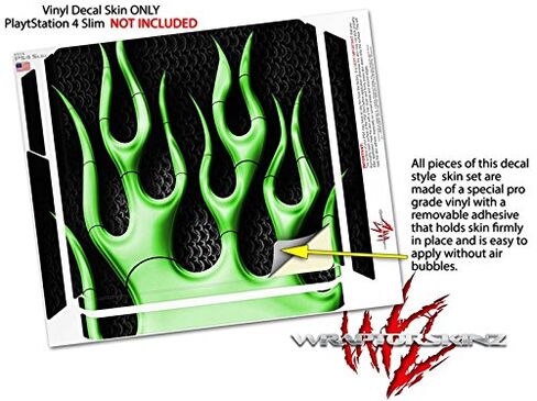 Vinyl Decal Skin Wrap compatible with Sony PlayStation 4 Slim Console Metal Flames Green (PS4 NOT INCLUDED) in Saudi Arabia