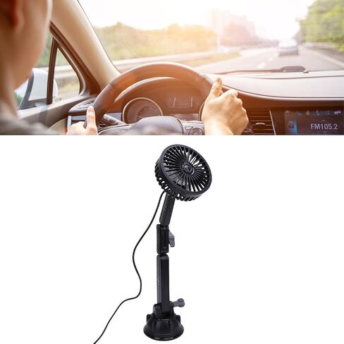 مروحة USB شفط هادئة 3 سرعات 360 مروحة تبريد قابلة للتعديل لسيارة شاحنة فان SUV RV قارب أسود (ممتد) in Kuwait