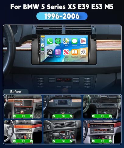 4+64G راديو السيارة ستيريو لسيارات BMW 5 Series X5 E39 E53 M5 96-06 Android مع CarPlay اللاسلكي Android Auto، 9 بوصة IPS تعمل باللمس سيارة ستيريو Bluetooth5.0، GPS، WiFi، SWC، 59UI، 32EQ AI DSP + HD كاميرا احتياطية in Saudi Arabia