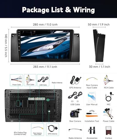 4+64G راديو السيارة ستيريو لسيارات BMW 5 Series X5 E39 E53 M5 96-06 Android مع CarPlay اللاسلكي Android Auto، 9 بوصة IPS تعمل باللمس سيارة ستيريو Bluetooth5.0، GPS، WiFi، SWC، 59UI، 32EQ AI DSP + HD كاميرا احتياطية in Saudi Arabia