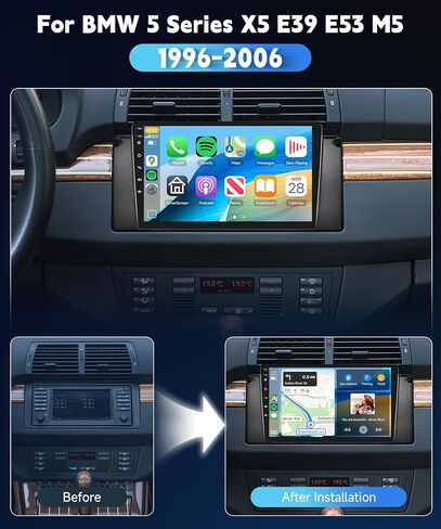 4+64G راديو السيارة ستيريو لسيارات BMW 5 Series X5 E39 E53 M5 96-06 Android مع CarPlay اللاسلكي Android Auto، 9 بوصة IPS تعمل باللمس سيارة ستيريو Bluetooth5.0، GPS، WiFi، SWC، 59UI، 32EQ AI DSP + HD كاميرا احتياطية in Saudi Arabia