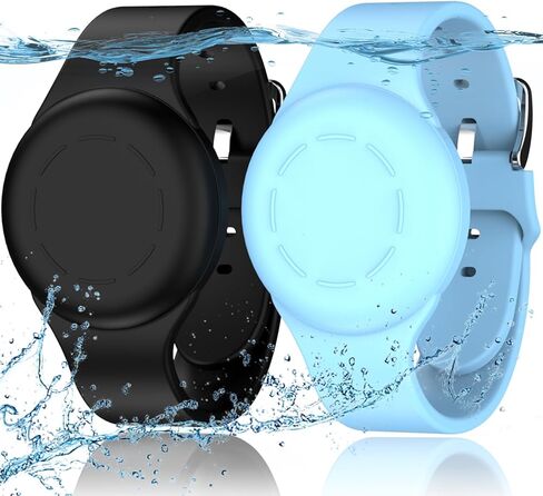 Waterproof Air Tag Bracelets [2 Pack] Compatible with Apple Air Tag Finders with Soft Silicone,Anti Lost GPS Item Finders Case Cover,Black/Glow Blue in Saudi Arabia