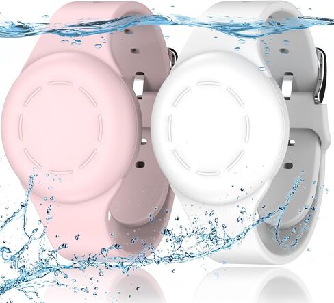 Waterproof Air Tag Bracelets [2 Pack] Compatible with Apple Air Tag Finders with Soft Silicone,Anti Lost GPS Item Finders Case Cover,Black/Glow Blue in Saudi Arabia