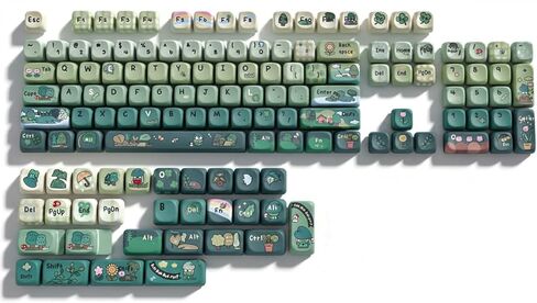 Hyekit Cute Frog Adventure Keycaps, Green Gradient Colorway, MOA Profile, 134-Key Dye-Sublimation PBT Keycap Set for Mechanical Keyboards, Compatible with Cherry MX Switches in Saudi Arabia
