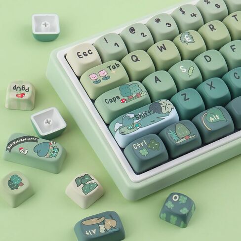 Hyekit Cute Frog Adventure Keycaps, Green Gradient Colorway, MOA Profile, 134-Key Dye-Sublimation PBT Keycap Set for Mechanical Keyboards, Compatible with Cherry MX Switches in Saudi Arabia