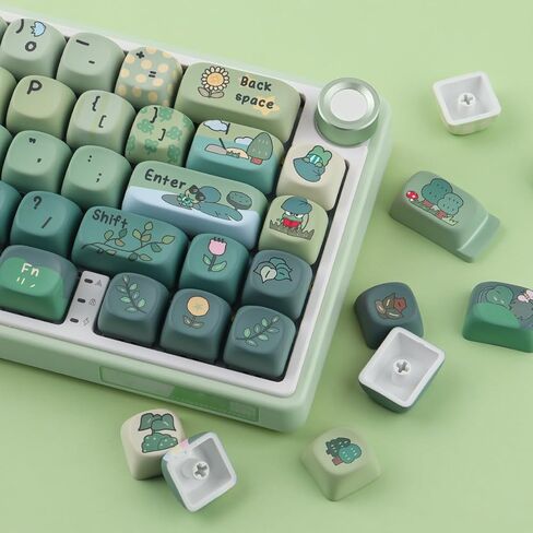 Hyekit Cute Frog Adventure Keycaps, Green Gradient Colorway, MOA Profile, 134-Key Dye-Sublimation PBT Keycap Set for Mechanical Keyboards, Compatible with Cherry MX Switches in Saudi Arabia