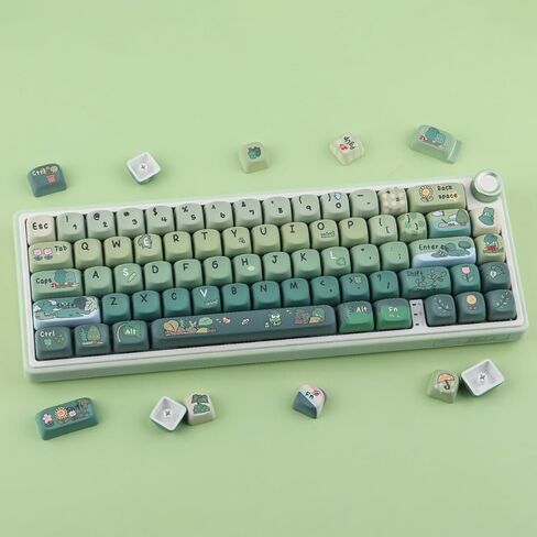 Hyekit Cute Frog Adventure Keycaps, Green Gradient Colorway, MOA Profile, 134-Key Dye-Sublimation PBT Keycap Set for Mechanical Keyboards, Compatible with Cherry MX Switches in Saudi Arabia