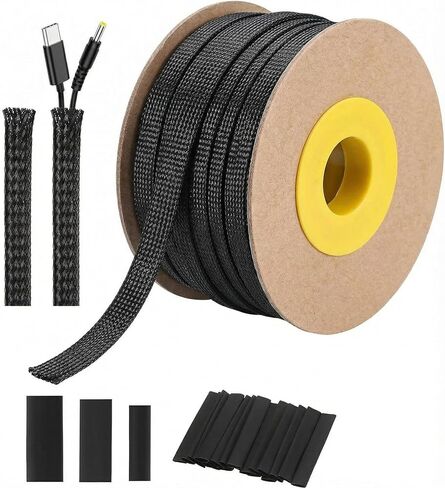 Pangda 300ft - 1/4 Inch Expandable Braided Cable Sleeve with 60 Pcs Heat Shrink Tubing, PET Wire Sleeve Wrap Kit for Cord Management, Electrical Cable Protection, Home Theater, Office, PC in Saudi Arabia