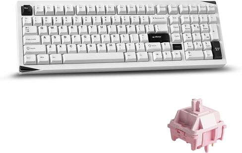 Akko Gem 02 QMK/VIA لوحة مفاتيح ميكانيكية من الألومنيوم ثلاثية الوضع RGB لوحة مفاتيح ألعاب لاسلكية قابلة للتبديل السريع، أسود على أبيض، مفتاح وردي ممتاز مشحم مسبقًا in Kuwait