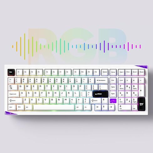 Akko Gem 02 QMK/VIA لوحة مفاتيح ميكانيكية من الألومنيوم ثلاثية الوضع RGB لوحة مفاتيح ألعاب لاسلكية قابلة للتبديل السريع، أسود على أبيض، مفتاح وردي ممتاز مشحم مسبقًا in Kuwait