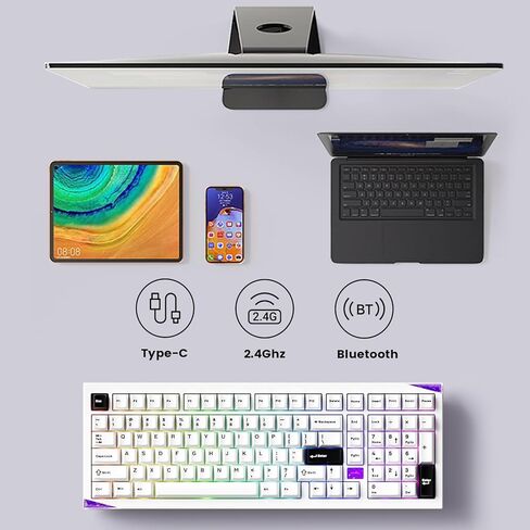 Akko Gem 02 QMK/VIA لوحة مفاتيح ميكانيكية من الألومنيوم ثلاثية الوضع RGB لوحة مفاتيح ألعاب لاسلكية قابلة للتبديل السريع، أسود على أبيض، مفتاح وردي ممتاز مشحم مسبقًا in Kuwait