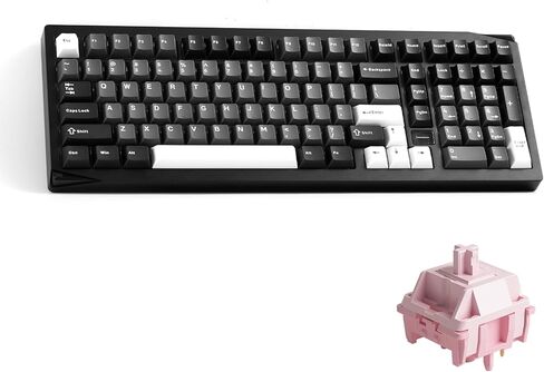 Akko Gem 02 QMK/VIA لوحة مفاتيح ميكانيكية من الألومنيوم ثلاثية الوضع RGB لوحة مفاتيح ألعاب لاسلكية قابلة للتبديل السريع، أسود على أبيض، مفتاح وردي ممتاز مشحم مسبقًا in Kuwait