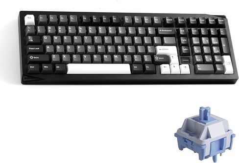 Akko Gem 02 QMK/VIA لوحة مفاتيح ميكانيكية من الألومنيوم ثلاثية الوضع RGB لوحة مفاتيح ألعاب لاسلكية قابلة للتبديل السريع، أسود على أبيض، مفتاح وردي ممتاز مشحم مسبقًا in Kuwait