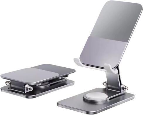 Foldable Phone & Tablet Stand – Adjustable Rotating Bracket for iPad, Mobile Phones – Portable Desktop Holder for Desk, Counter, Office & Home Use (Silver) in Saudi Arabia