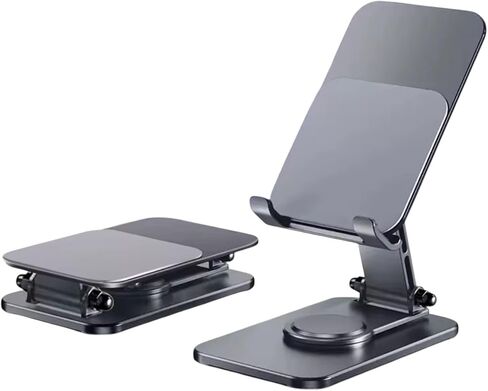 Foldable Phone & Tablet Stand – Adjustable Rotating Bracket for iPad, Mobile Phones – Portable Desktop Holder for Desk, Counter, Office & Home Use (Silver) in Saudi Arabia