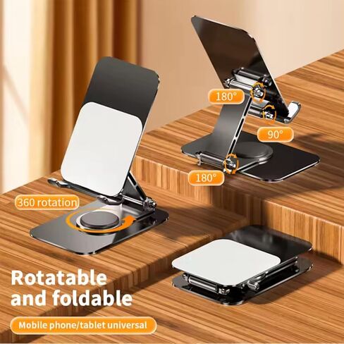 Foldable Phone & Tablet Stand – Adjustable Rotating Bracket for iPad, Mobile Phones – Portable Desktop Holder for Desk, Counter, Office & Home Use (Silver) in Saudi Arabia