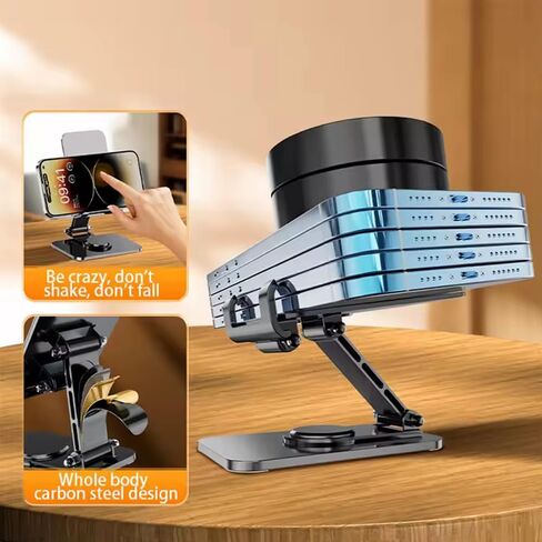 Foldable Phone & Tablet Stand – Adjustable Rotating Bracket for iPad, Mobile Phones – Portable Desktop Holder for Desk, Counter, Office & Home Use (Silver) in Saudi Arabia