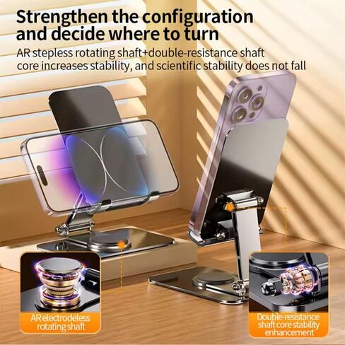Foldable Phone & Tablet Stand – Adjustable Rotating Bracket for iPad, Mobile Phones – Portable Desktop Holder for Desk, Counter, Office & Home Use (Silver) in Saudi Arabia