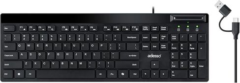 Adesso AKB-140SB Desktop Keyboard with Built-in Smart Card Reader 104-Key Full Size Low Profile Membrane USB Wired for Windows PC Secure Login Banking Healthcare Office in Saudi Arabia