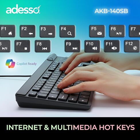 Adesso AKB-140SB Desktop Keyboard with Built-in Smart Card Reader 104-Key Full Size Low Profile Membrane USB Wired for Windows PC Secure Login Banking Healthcare Office in Saudi Arabia