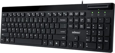 Adesso AKB-140SB Desktop Keyboard with Built-in Smart Card Reader 104-Key Full Size Low Profile Membrane USB Wired for Windows PC Secure Login Banking Healthcare Office in Saudi Arabia