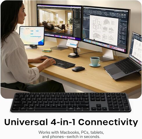 لوحة مفاتيح لاسلكية كاملة الحجم Satechi Slim EX3 مع Numpad وماوس لاسلكي Slim EX - أسود فضائي in Saudi Arabia