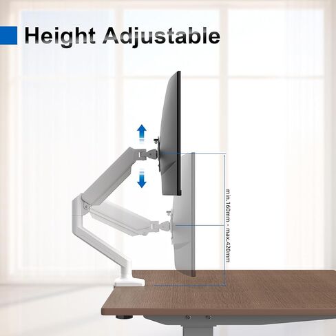 GRIFEMA GB2003W-1 Single Monitor Arm Desk Mount for 13" to 32" Screen, Gas Spring Single Monitor Stand, Weight 2-9KG, Height Adjustable VESA 75 & 100mm, White in Saudi Arabia
