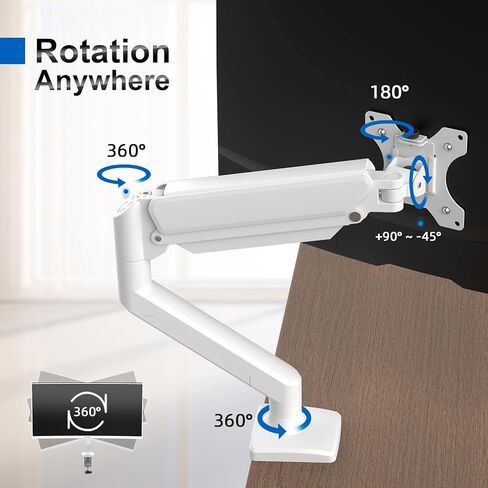 GRIFEMA GB2003W-1 Single Monitor Arm Desk Mount for 13" to 32" Screen, Gas Spring Single Monitor Stand, Weight 2-9KG, Height Adjustable VESA 75 & 100mm, White in Saudi Arabia