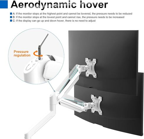 GRIFEMA GB2003W-1 Single Monitor Arm Desk Mount for 13" to 32" Screen, Gas Spring Single Monitor Stand, Weight 2-9KG, Height Adjustable VESA 75 & 100mm, White in Saudi Arabia
