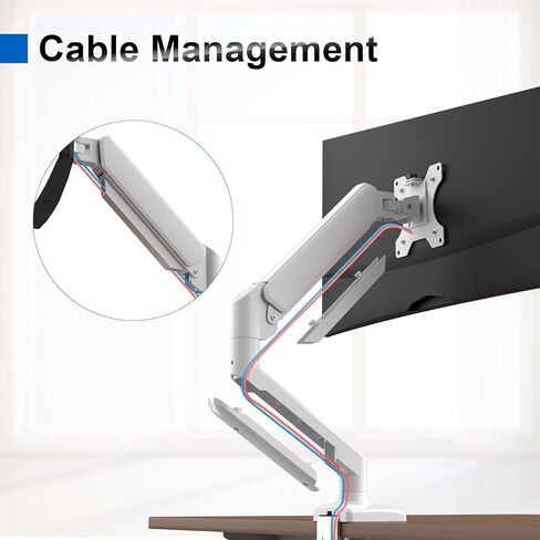 GRIFEMA GB2003W-1 Single Monitor Arm Desk Mount for 13" to 32" Screen, Gas Spring Single Monitor Stand, Weight 2-9KG, Height Adjustable VESA 75 & 100mm, White in Saudi Arabia