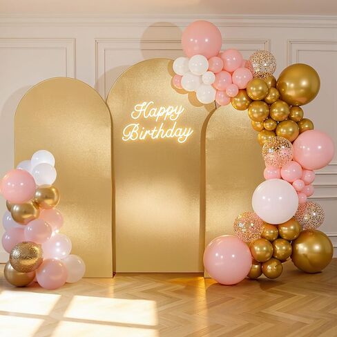 Gold Shimmer Arch Backdrop Cover Set of 3(6 6.6 7.2FT),Glitter Spandex Fitted Chiara Cover with Zipper,Thick Soft Stretchy Sequin for Wedding Birthday Party Baby Shower Photo Backdrop Decoration in Saudi Arabia