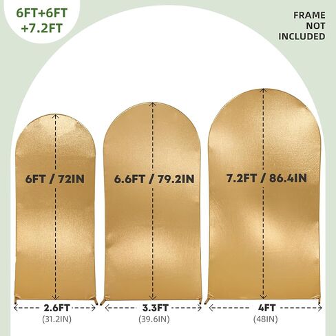 Gold Shimmer Arch Backdrop Cover Set of 3(6 6.6 7.2FT),Glitter Spandex Fitted Chiara Cover with Zipper,Thick Soft Stretchy Sequin for Wedding Birthday Party Baby Shower Photo Backdrop Decoration in Saudi Arabia