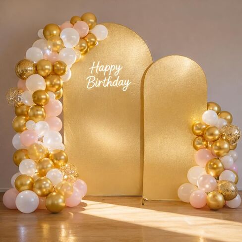 Gold Shimmer Arch Backdrop Cover Set of 3(6 6.6 7.2FT),Glitter Spandex Fitted Chiara Cover with Zipper,Thick Soft Stretchy Sequin for Wedding Birthday Party Baby Shower Photo Backdrop Decoration in Saudi Arabia