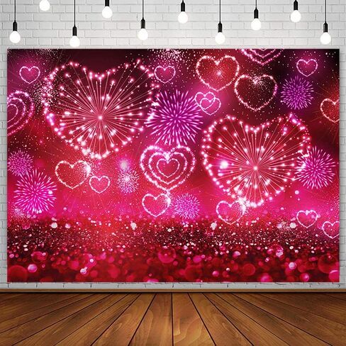 7x5ft Valentine's Day Backdrop Love Hearts Fireworks Red Glitter Photography Background Shiny Sparkling Bokeh Backdrop for Engagement Bridal Shower Wedding Party Decoration Banner Photo Studio in Saudi Arabia