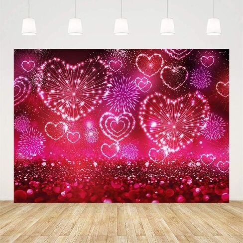 7x5ft Valentine's Day Backdrop Love Hearts Fireworks Red Glitter Photography Background Shiny Sparkling Bokeh Backdrop for Engagement Bridal Shower Wedding Party Decoration Banner Photo Studio in Saudi Arabia