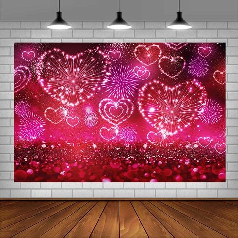 7x5ft Valentine's Day Backdrop Love Hearts Fireworks Red Glitter Photography Background Shiny Sparkling Bokeh Backdrop for Engagement Bridal Shower Wedding Party Decoration Banner Photo Studio in Saudi Arabia